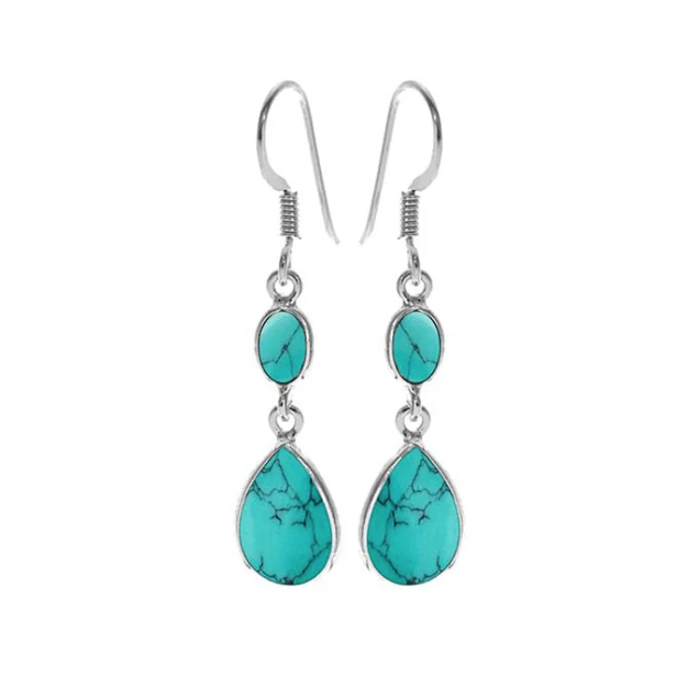 Kali Ma Sterling Silver Bridget Marquis & Teardrop Turquoise Dangly Earrings