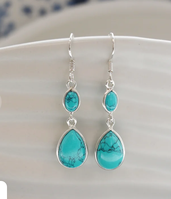 Kali Ma Sterling Silver Bridget Marquis & Teardrop Turquoise Dangly Earrings