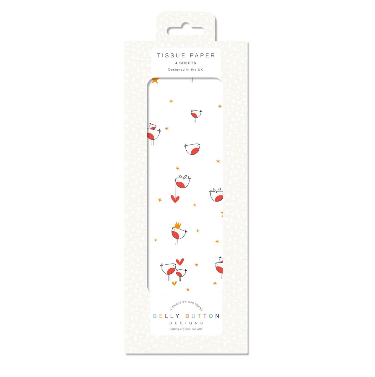 Belly Button Red Robin & Stars - Tissue Paper - Pack of 4 Sheets
