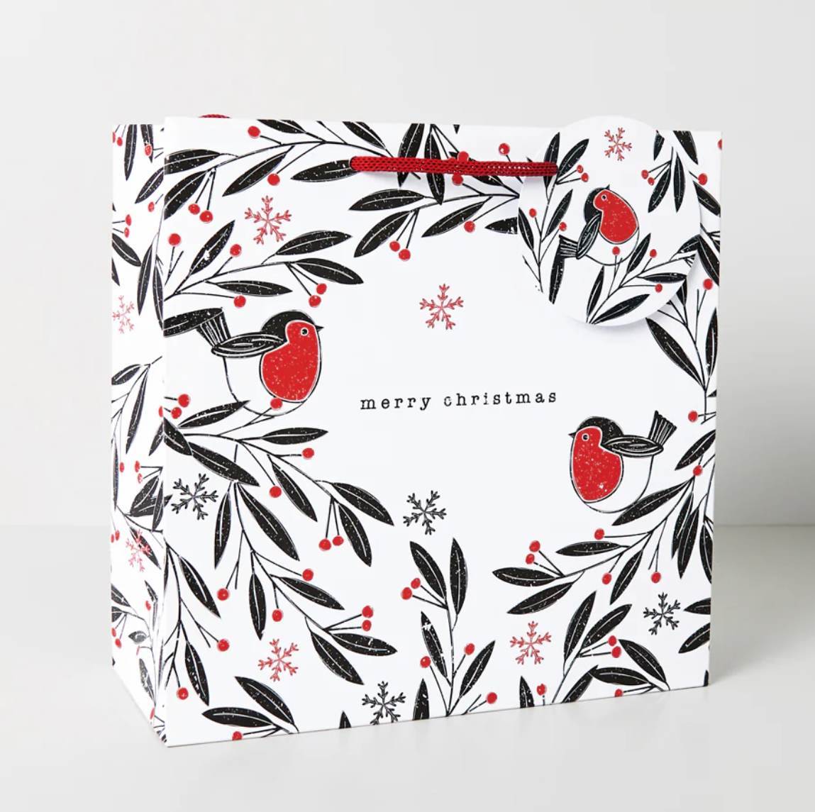 Belly Button 'Merry Christmas' Robin & Foliage Medium Gift Bag