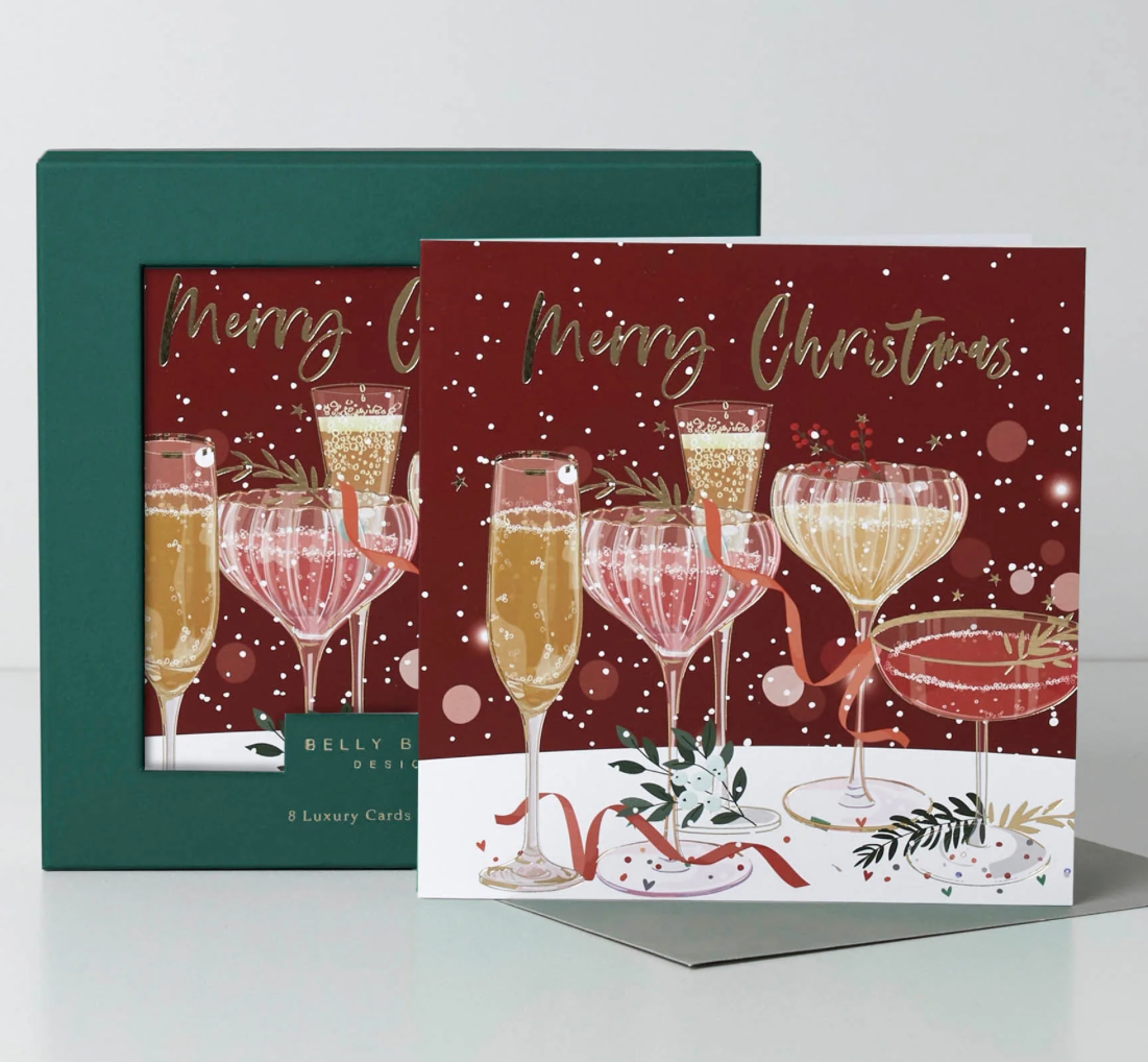 Belly Button Christmas Cocktails Berry - Luxury Box Christmas Cards - 8 Pack