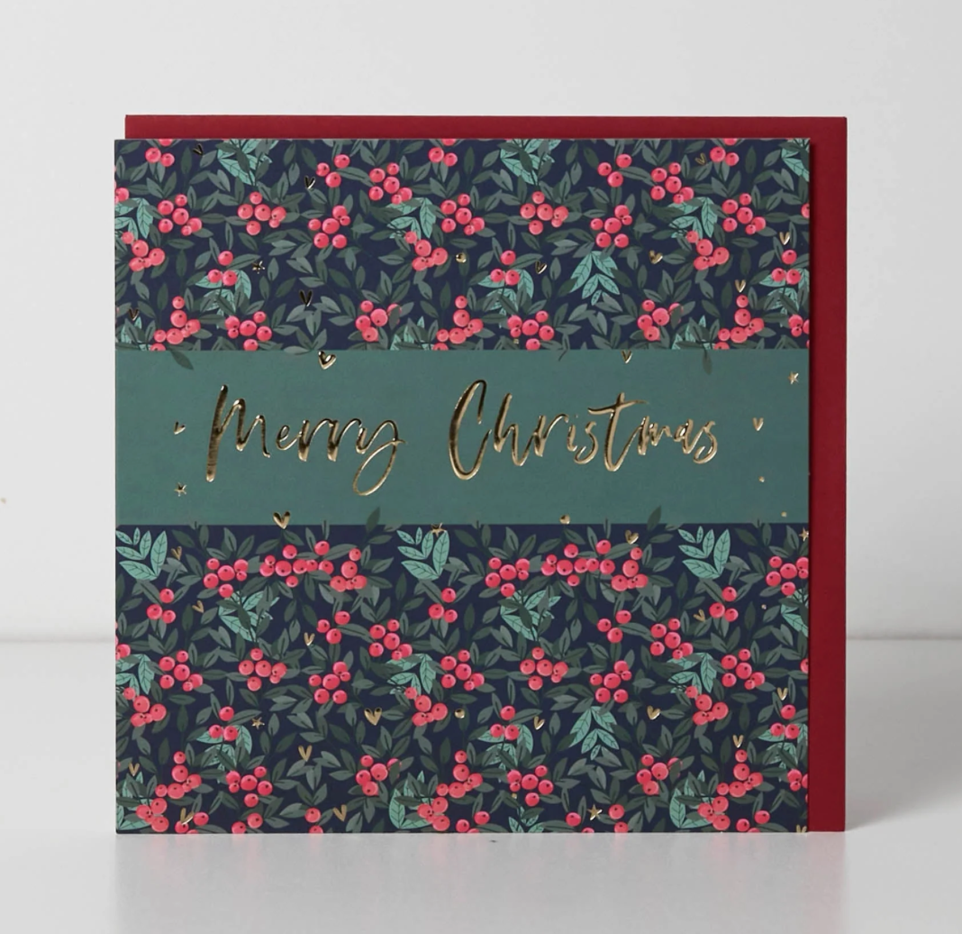 Belly Button Merry Christmas - Berries & Foliage - Christmas Card