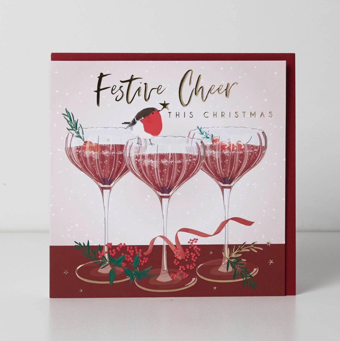 Belly Button Festive Cheer This Christmas - Robin & Cocktails - Christmas Card
