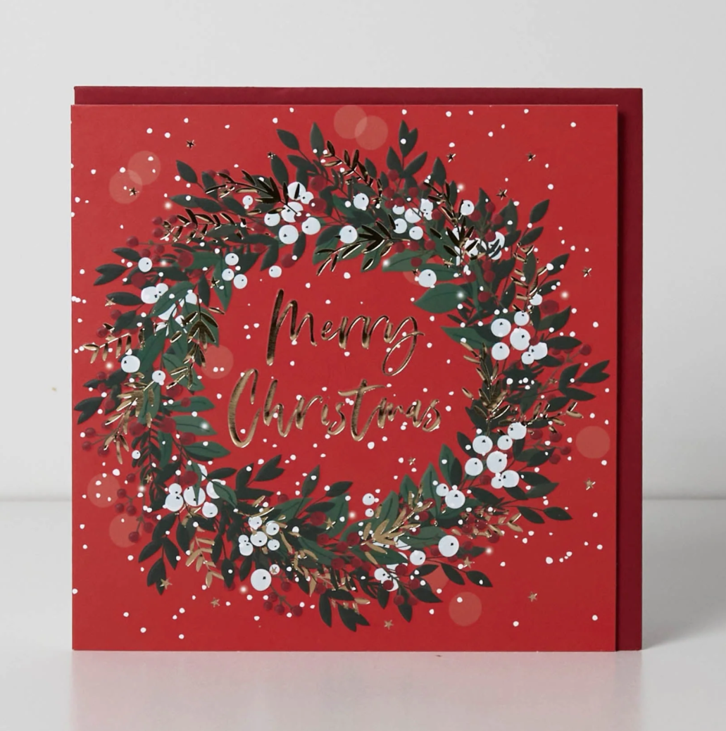Belly Button Merry Christmas - Red Wreath - Christmas Card