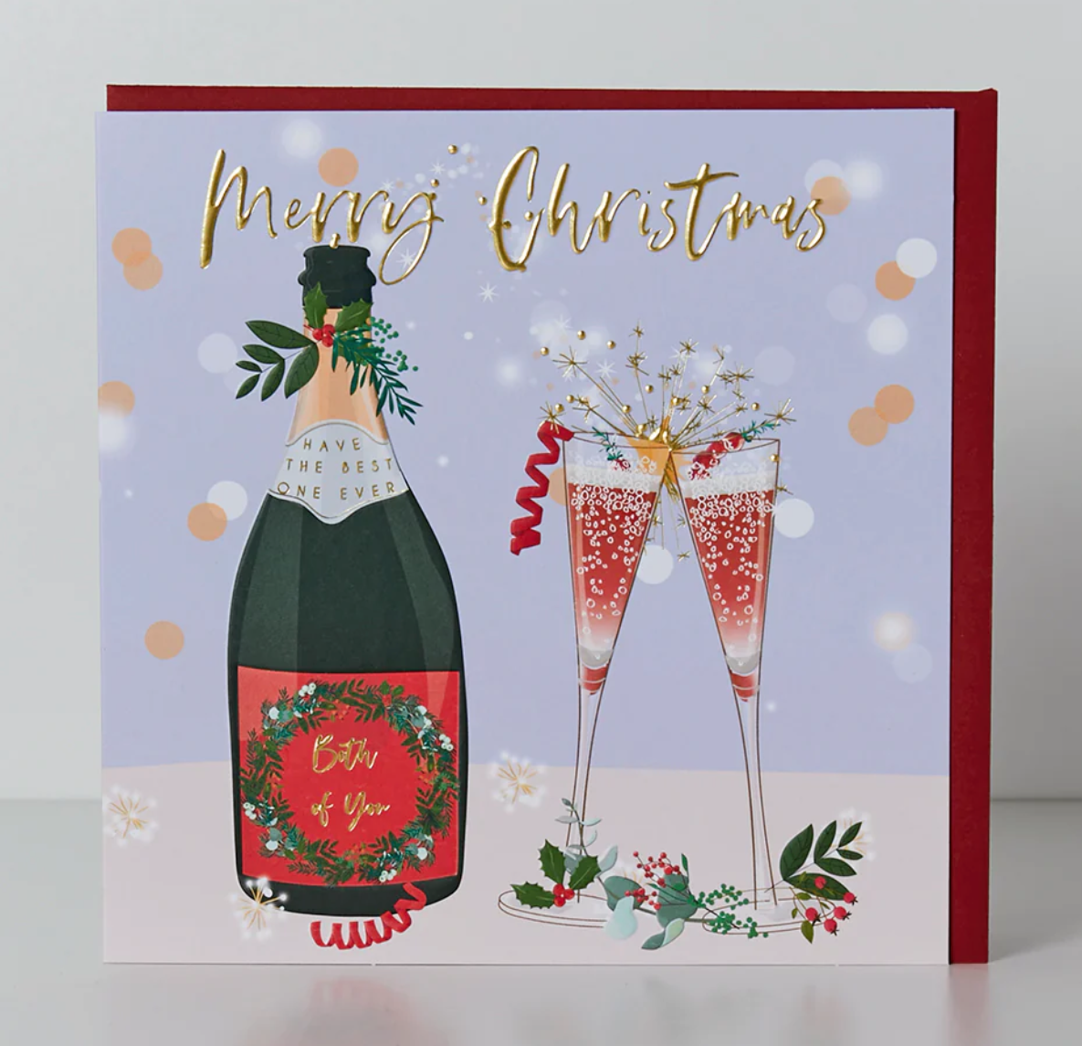 Belly Button Both of You - Champagne Bottle & Two Glasses - Christmas Card