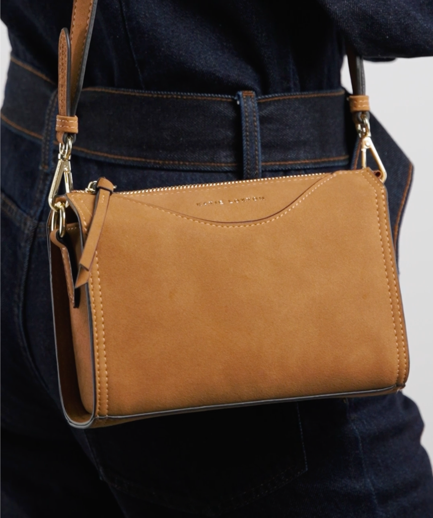 Katie Loxton Alba Faux Suedette Crossbody Handbag - Caramel Suede