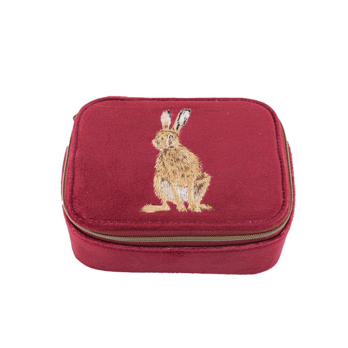 Wrendale Designs - Golden Hour (Hare) - Velvet Accessories Case/Jewellery Box - Burgundy