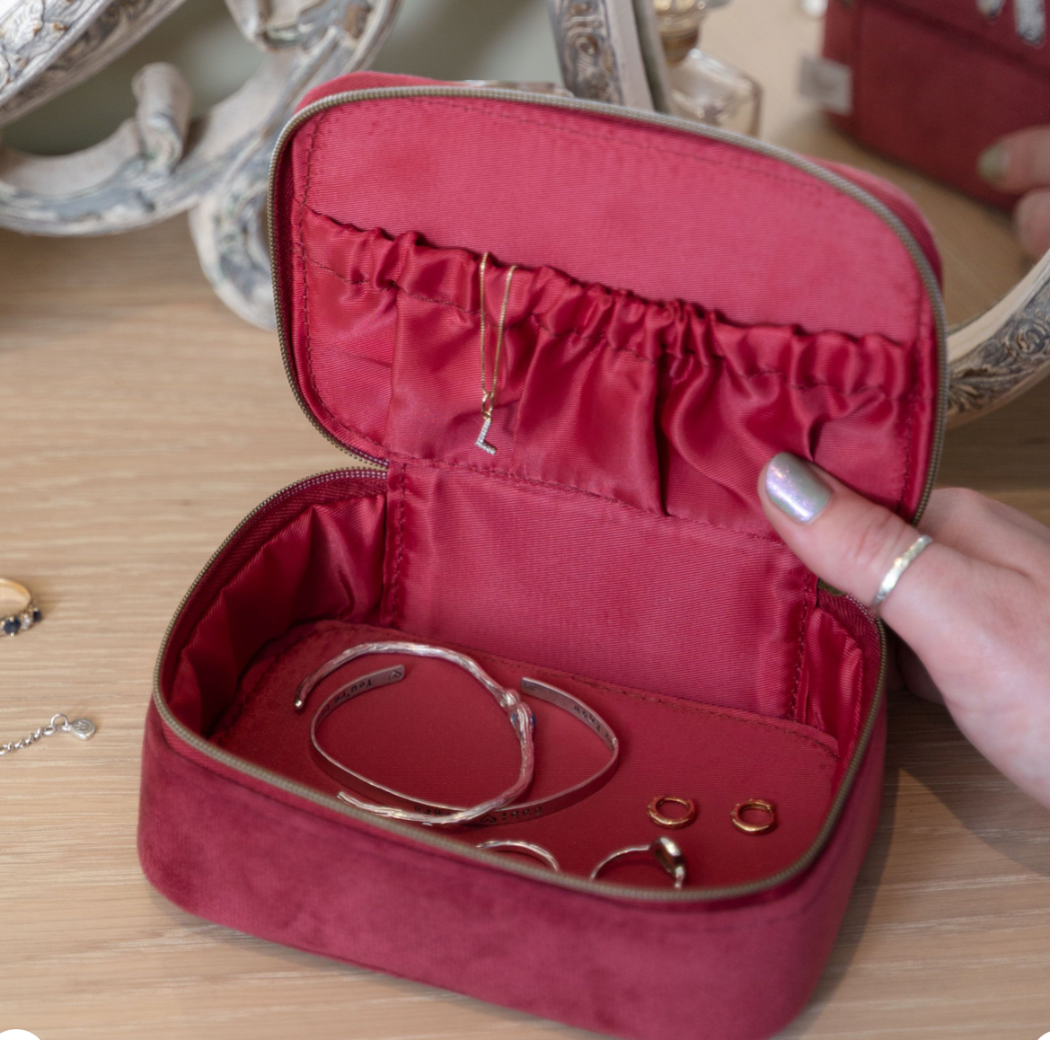 Wrendale Designs - Golden Hour (Hare) - Velvet Accessories Case/Jewellery Box - Burgundy