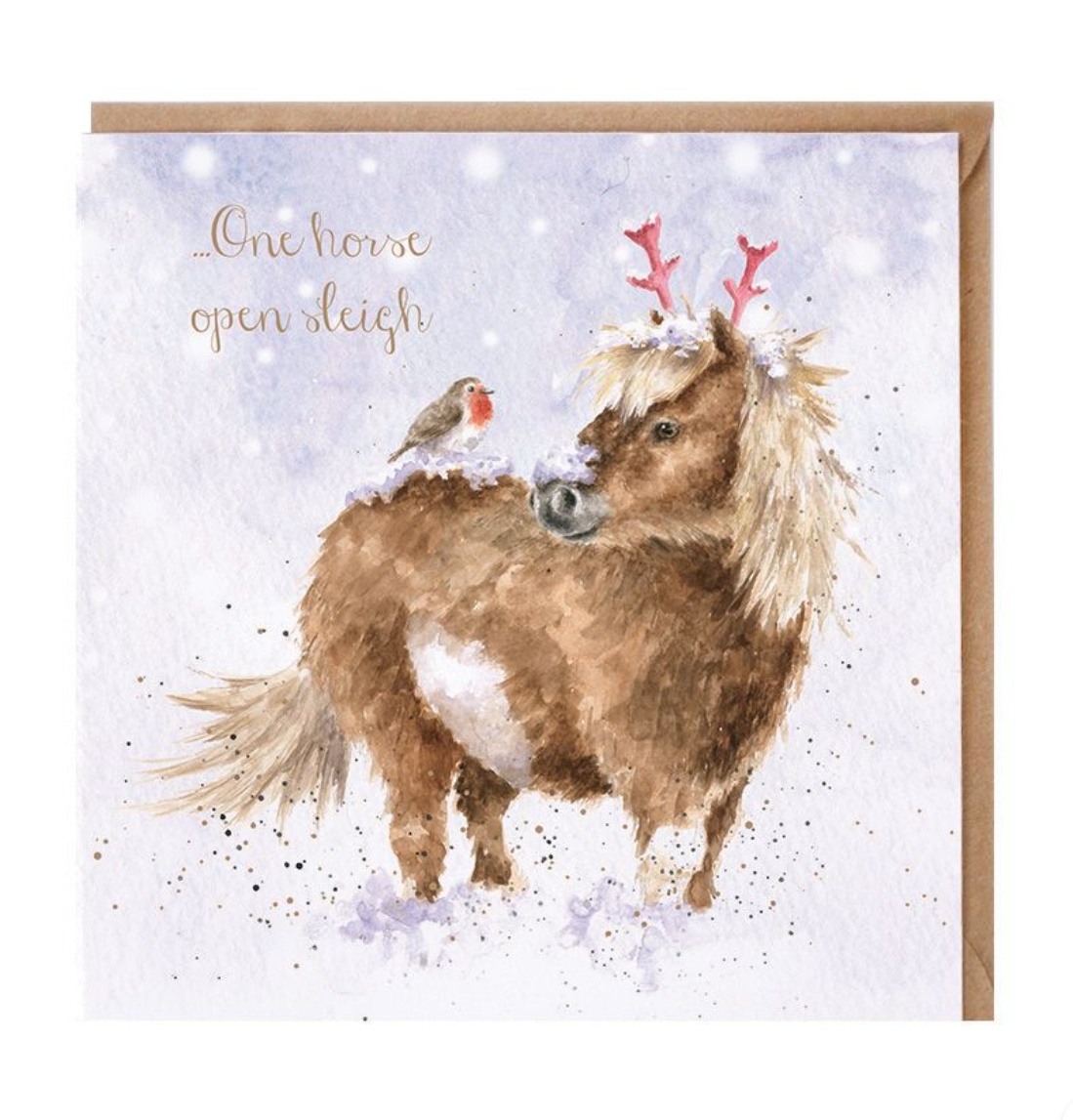 'One Horse Open Sleigh' Pony & Robin Christmas Card - Wrendale Designs