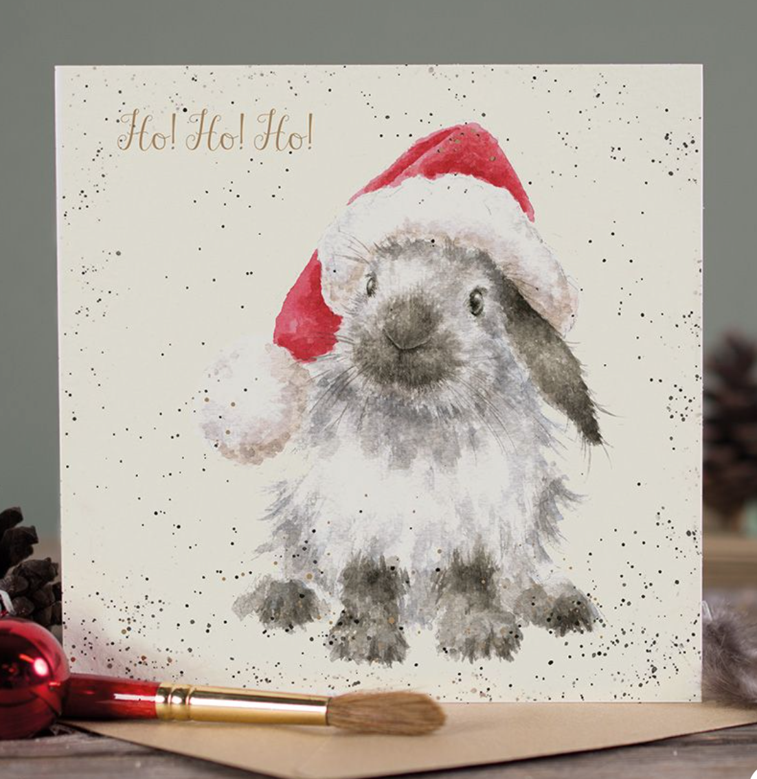 'Ho Ho Ho' Rabbit in Santa Hat Christmas Card - Wrendale Designs