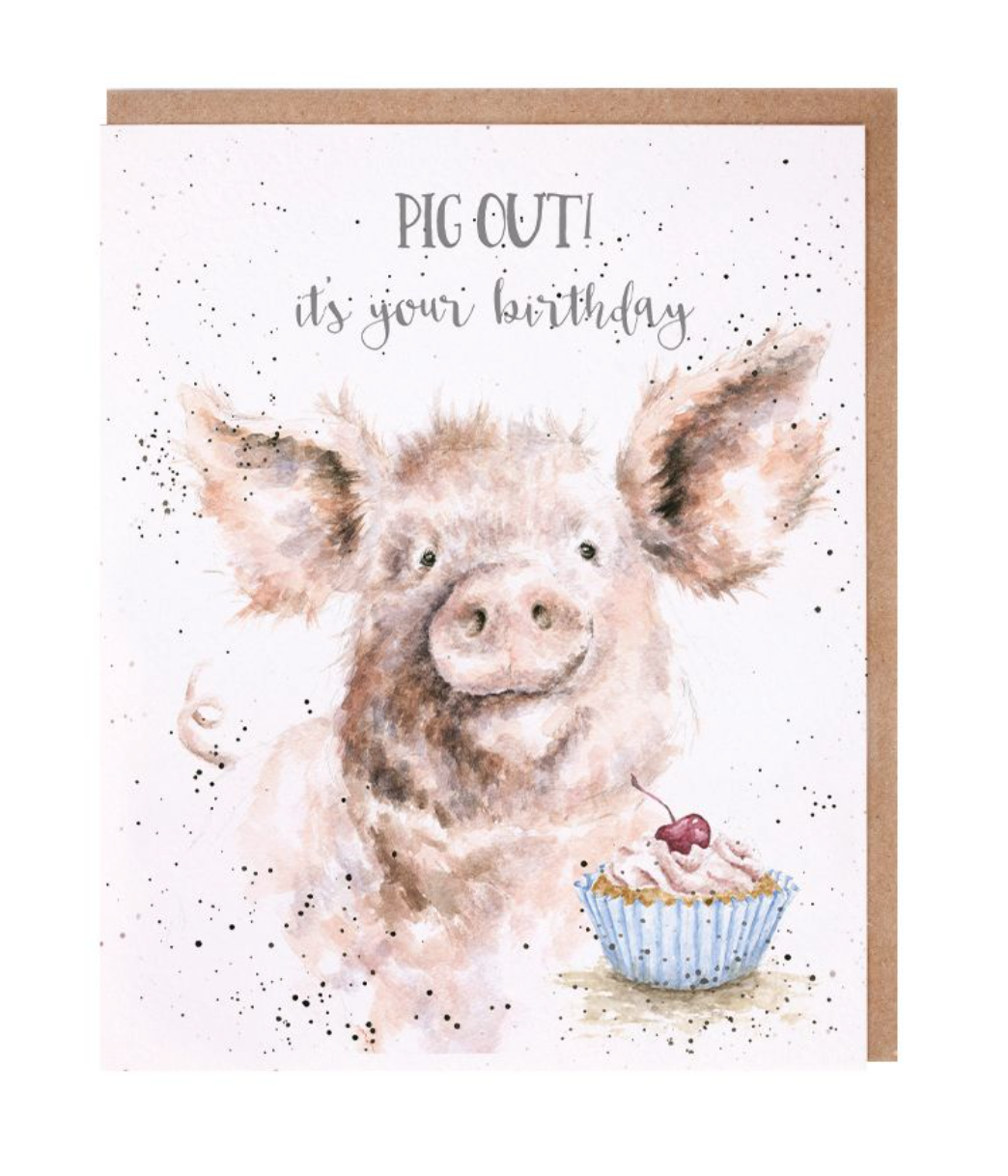 'Pig Out' Pig Birthday Card - Wrendale Designs