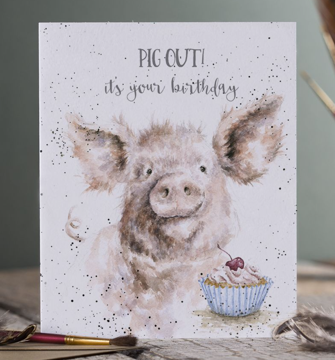 'Pig Out' Pig Birthday Card - Wrendale Designs