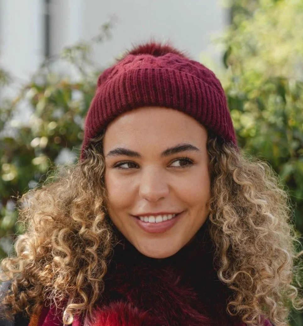 Park Lane - Oslo Knitted Bobble Hat - Cherry