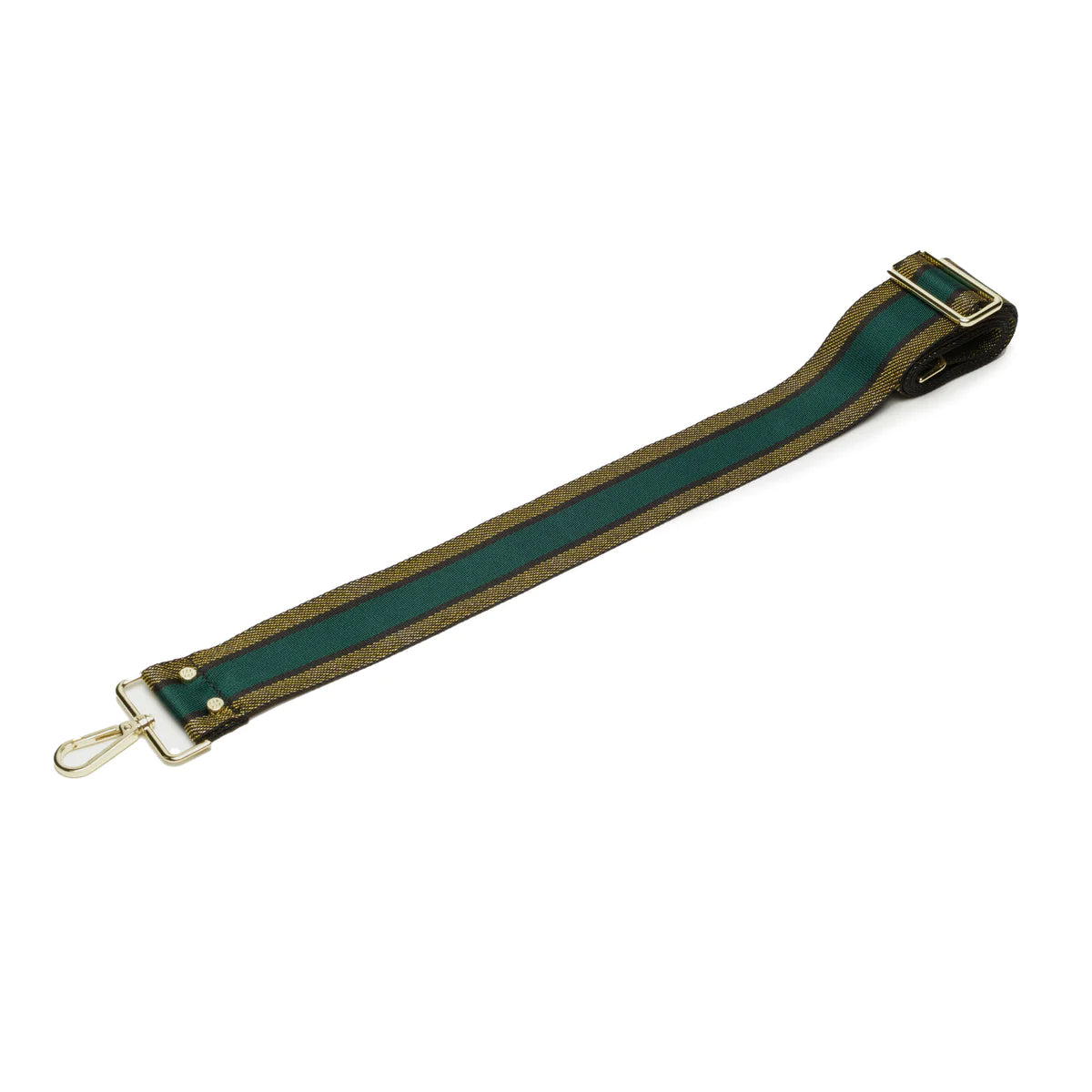Elie Beaumont Designer GREEN GOLD TRIM STRIPE Adjustable Crossbody Bag Strap (GOLD Fittings)
