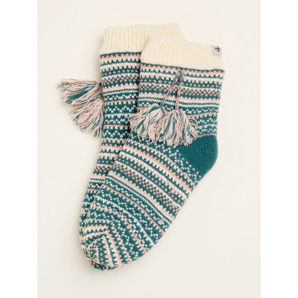 Brakeburn Fair Isle Knitted Slipper Bed Socks - Teal/Cream