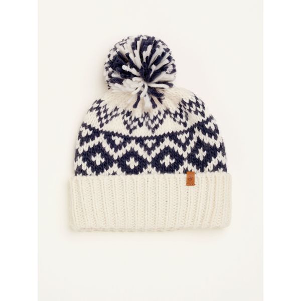 Brakeburn Fair Isle Knitted PomPom Hat - Cream