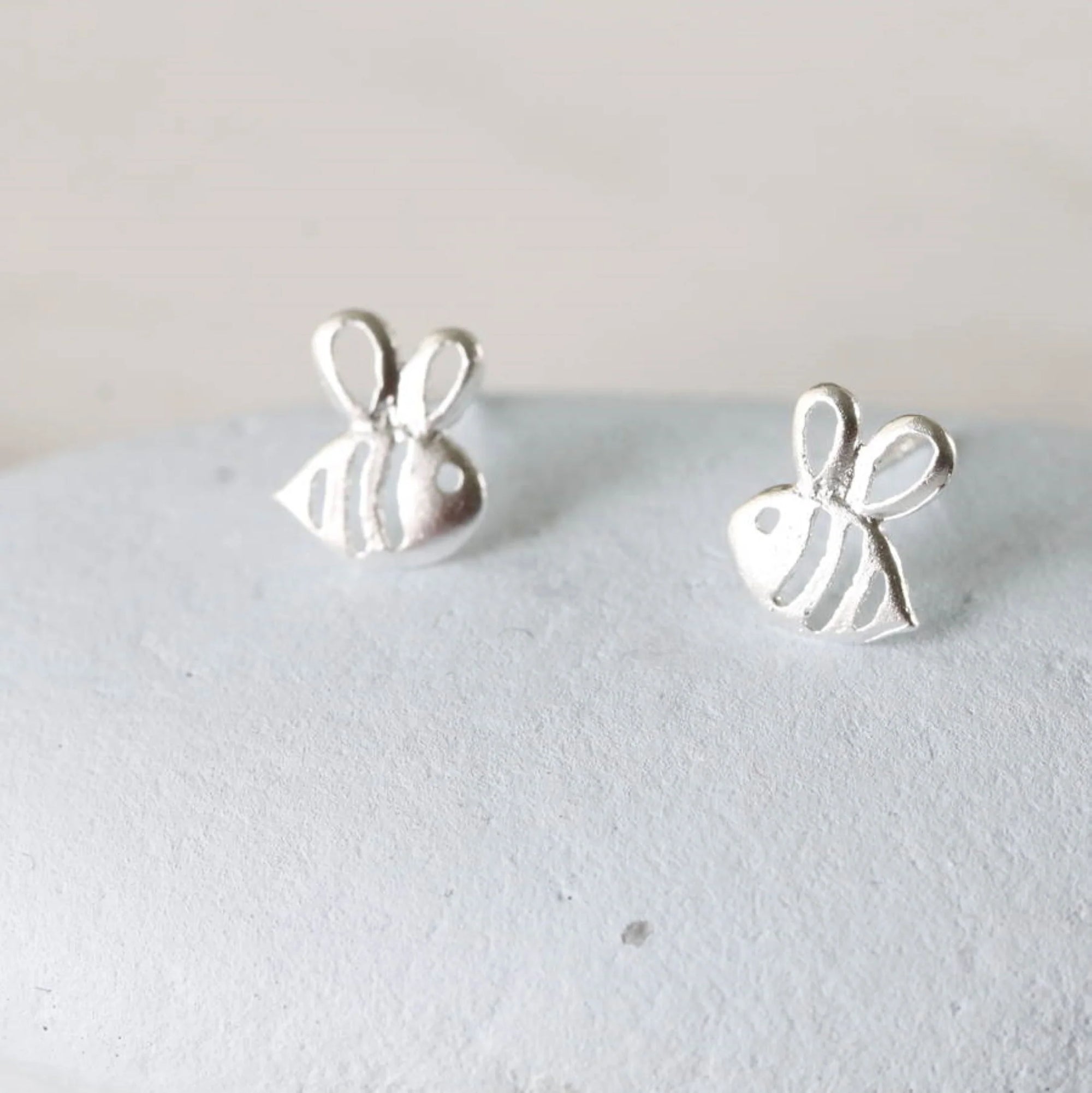 Bee You Bee Happy - Message in a Bottle - Matt Silver Bee Stud Earrings - Sterling Silver