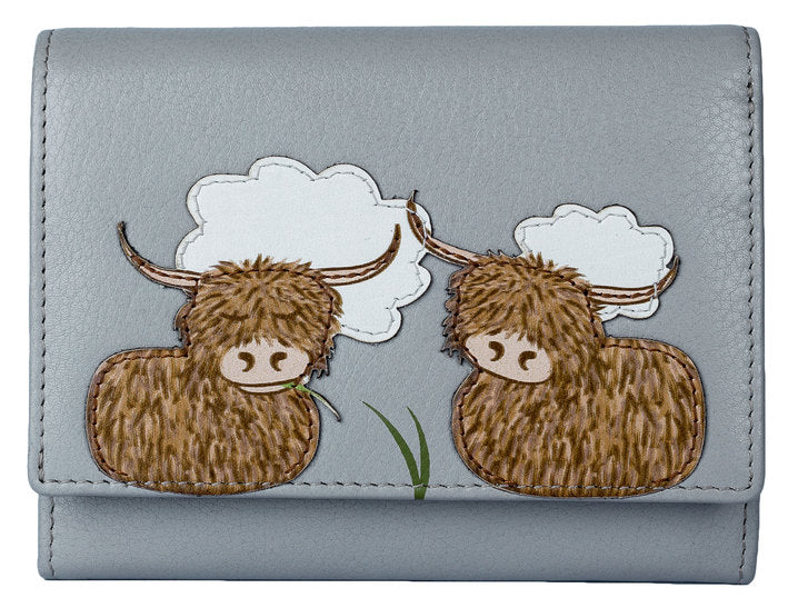 Mala Leather Bella Highland Cow Compact Purse (3490 33) Grey