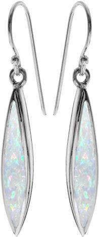 Kali Ma Diana Narrow Long Marquis-Shaped Drop Earrings inlaid with White Opal - Sterling 925 Silver