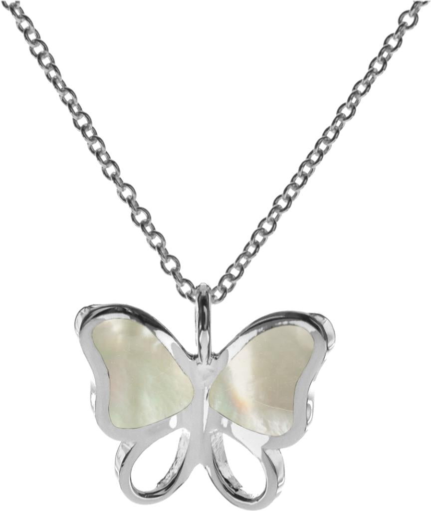 Kali Ma Mother of Pearl Butterfly Necklace - Sterling 925 Silver