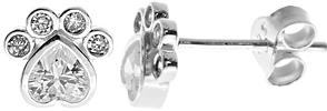 Kali Ma CZ Crystal Set Paw Print Stud Earrings - Sterling 925 Silver