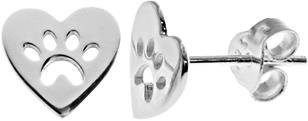 Kali Ma Paw Print Heart Stud Earrings - Sterling 925 Silver