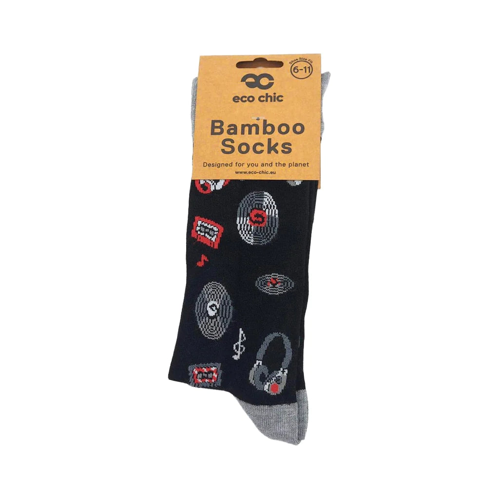 Eco Chic MENS Bamboo Socks - Music Compilation - Black