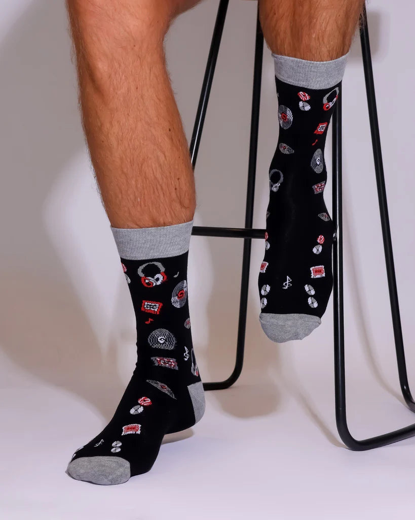 Eco Chic MENS Bamboo Socks - Music Compilation - Black