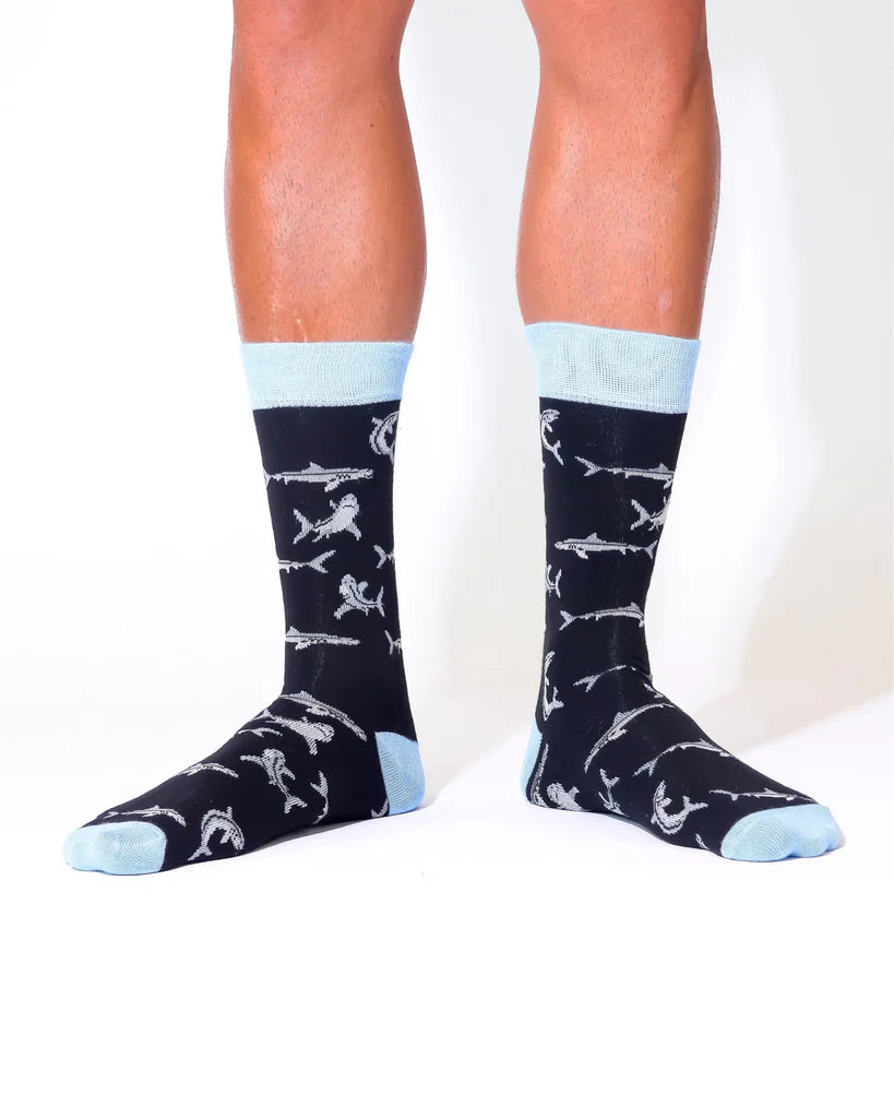 Eco Chic MENS Bamboo Socks - Sharks- Black