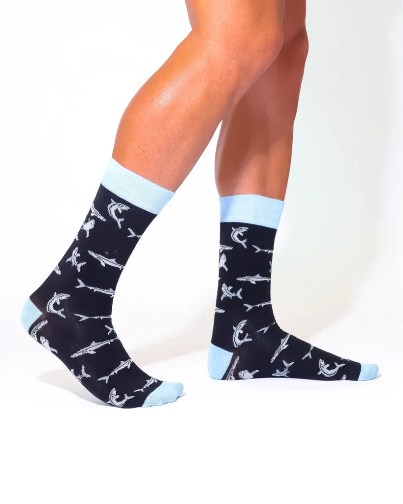 Eco Chic MENS Bamboo Socks - Sharks- Black