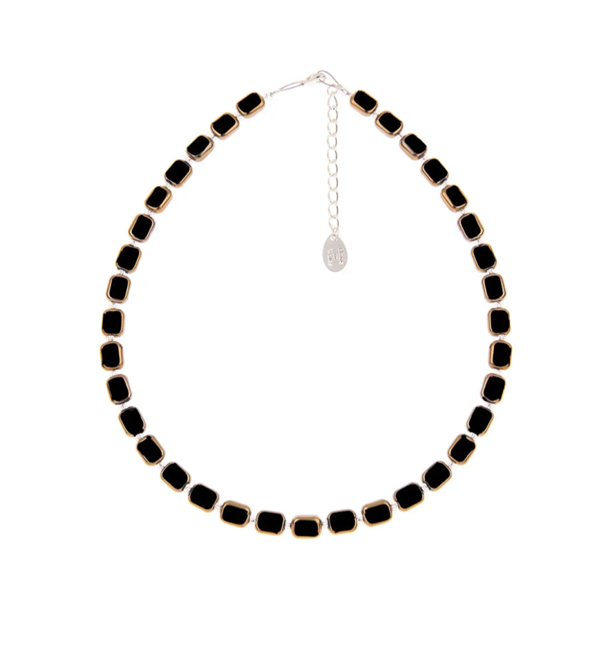 Carrie Elspeth Gold Edged Beaded Full Necklace - Black/Gold