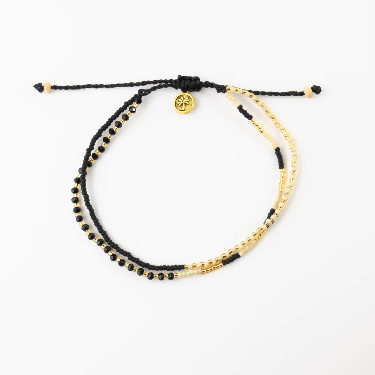 Pineapple Island Multi Strand Black & Gold Beaded Anklet