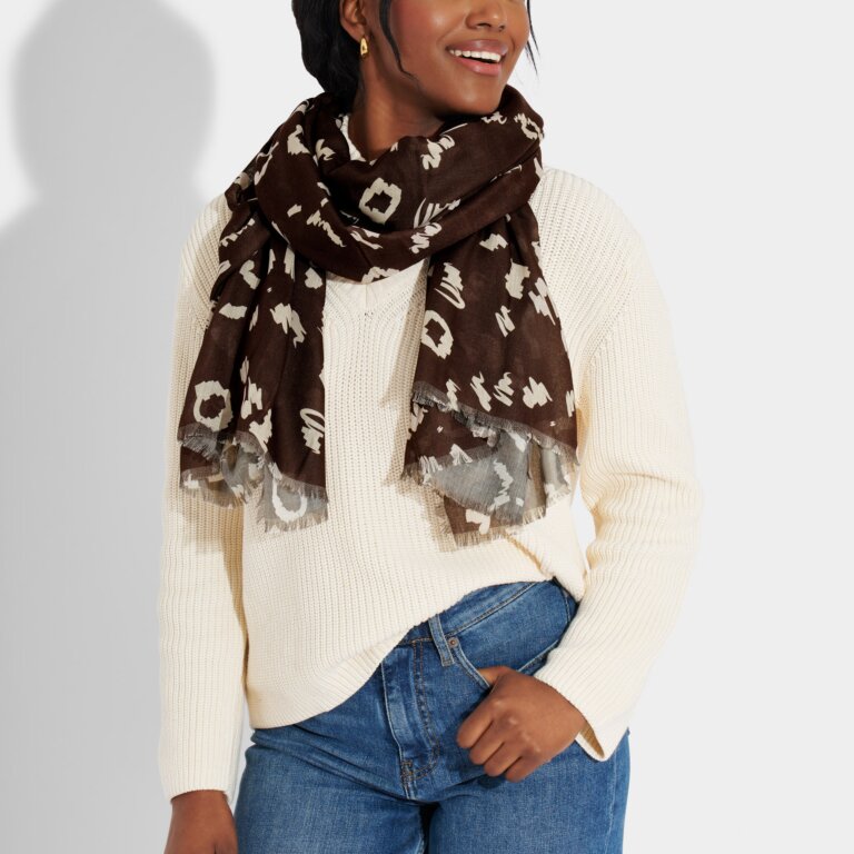 Katie Loxton Print Scarf -Leopard - Dark Brown & Griege