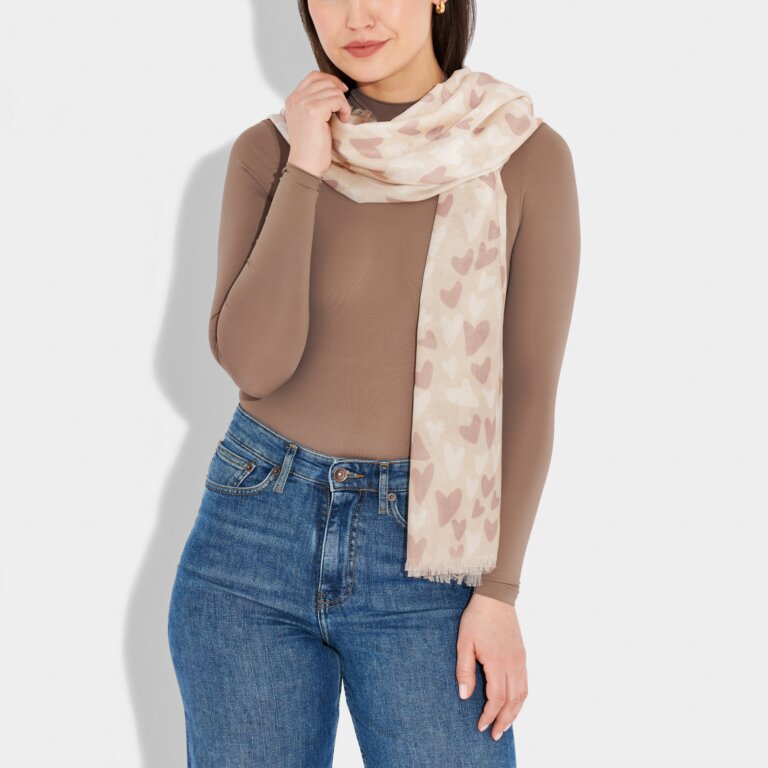 Katie Loxton Print Scarf -Hearts -Pale Pink & Dusty Pink