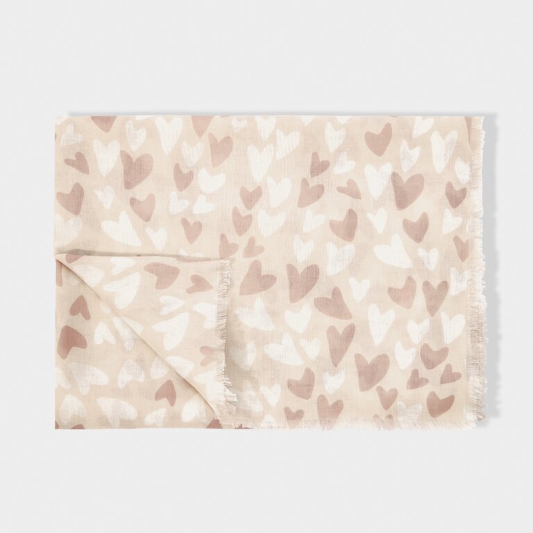 Katie Loxton Print Scarf -Hearts -Pale Pink & Dusty Pink