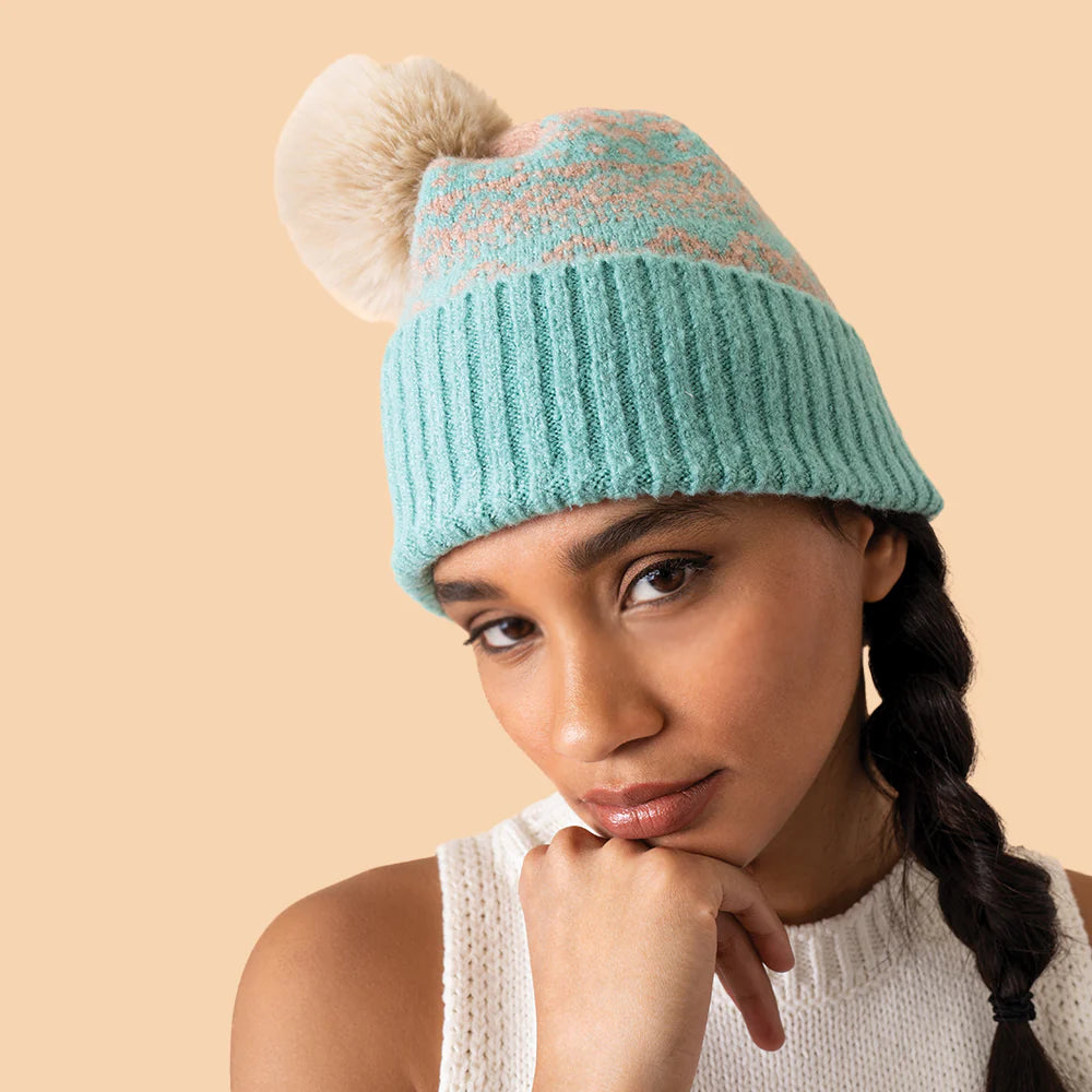 Powder Thora Bobble Hat - Aqua/Taupe
