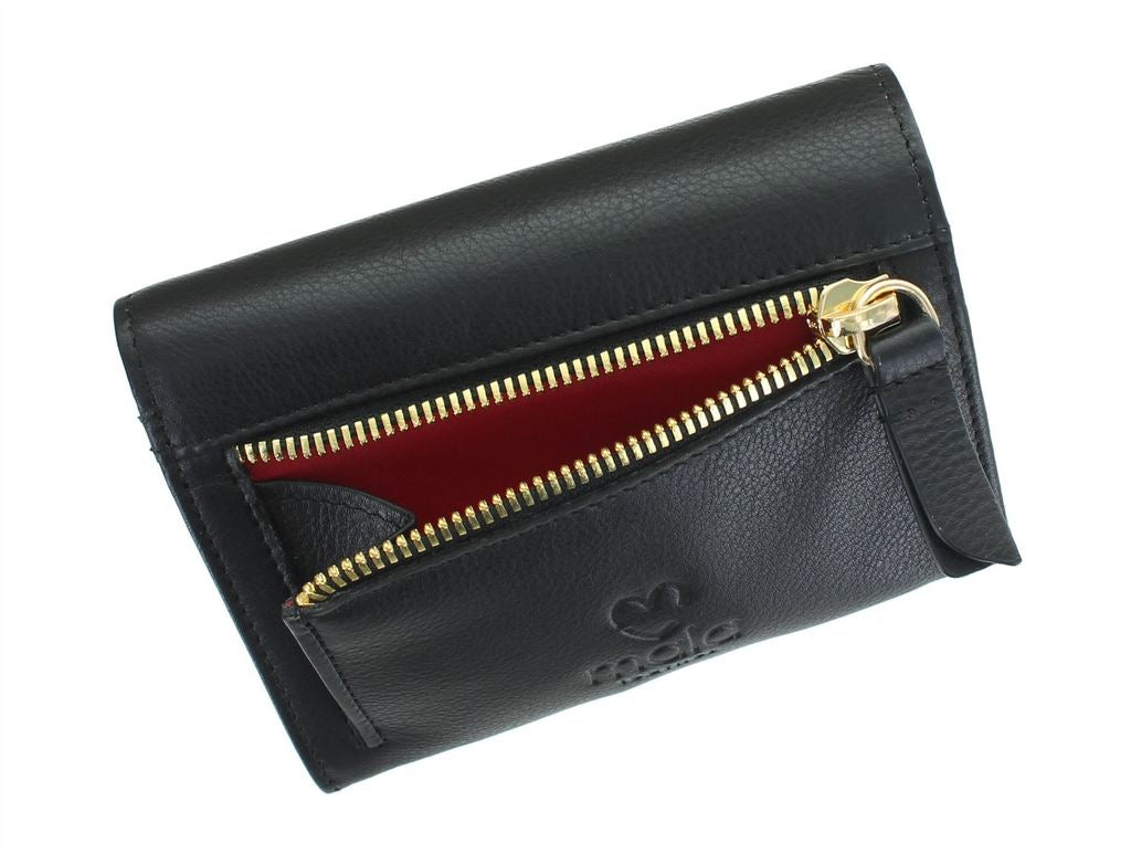 Mala Leather Mason Bee Flapover Small Purse with RFID Protection (3473 27) - Black/Red