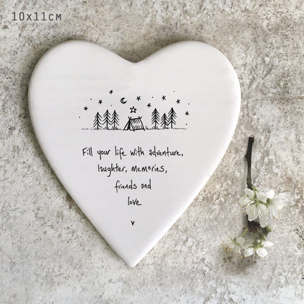 East of India Porcelain Heart Coaster - Fill Your Life With Adventure