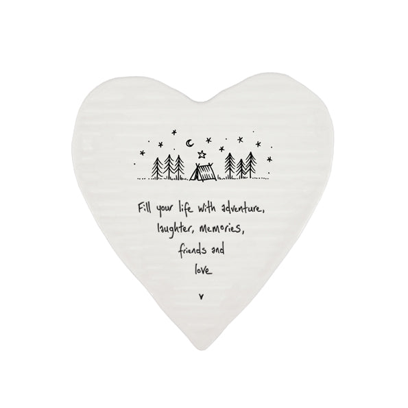 East of India Porcelain Heart Coaster - Fill Your Life With Adventure