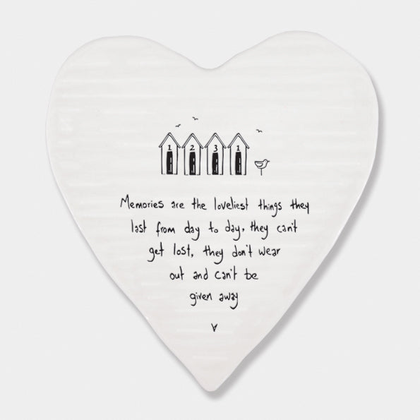 East of India Porcelain Heart Coaster - Memories are Loveliest Things