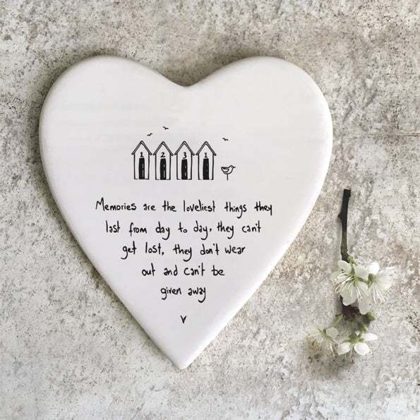 East of India Porcelain Heart Coaster - Memories are Loveliest Things