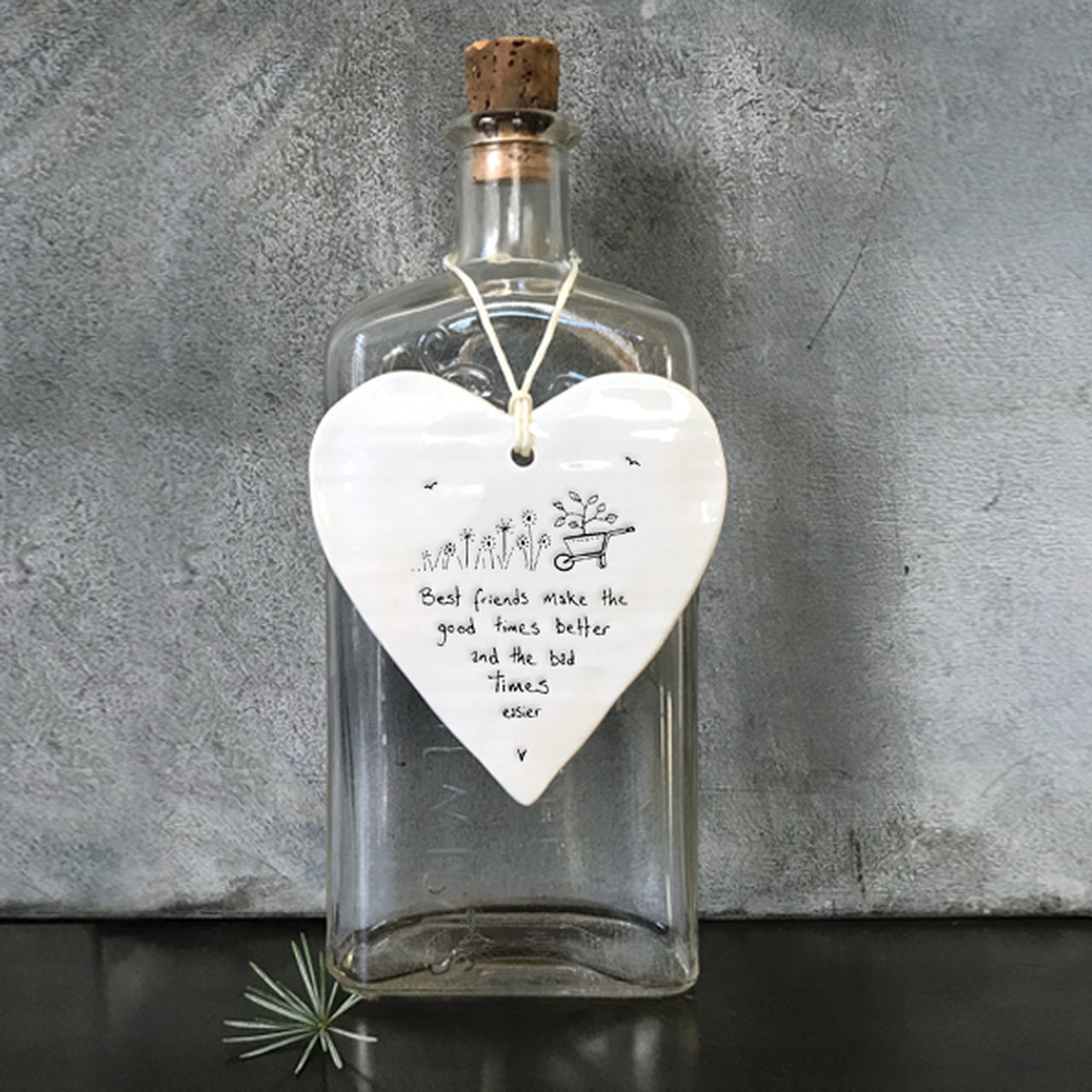 East of India Porcelain Wobbly Hanging Heart - Best Friends