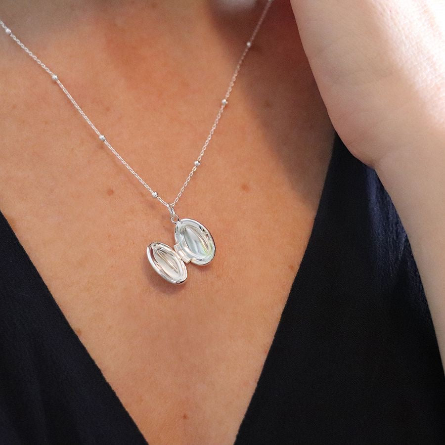 POM Silver Plated Simple Oval Locket Necklace