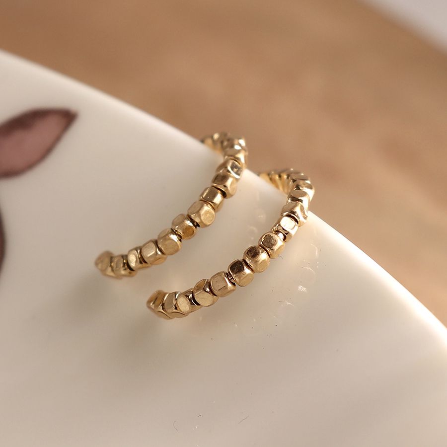 POM Golden Cube Beaded Small Open Hoop Earrings