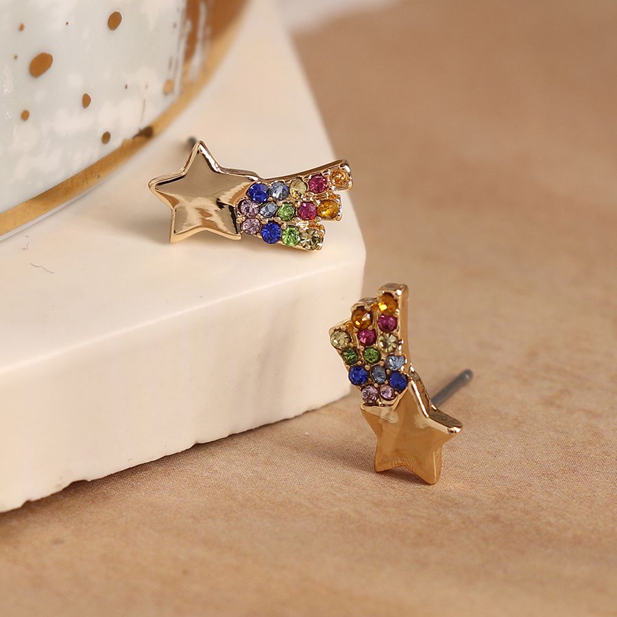 POM Golden Shooting Star Rainbow Stud Earrings
