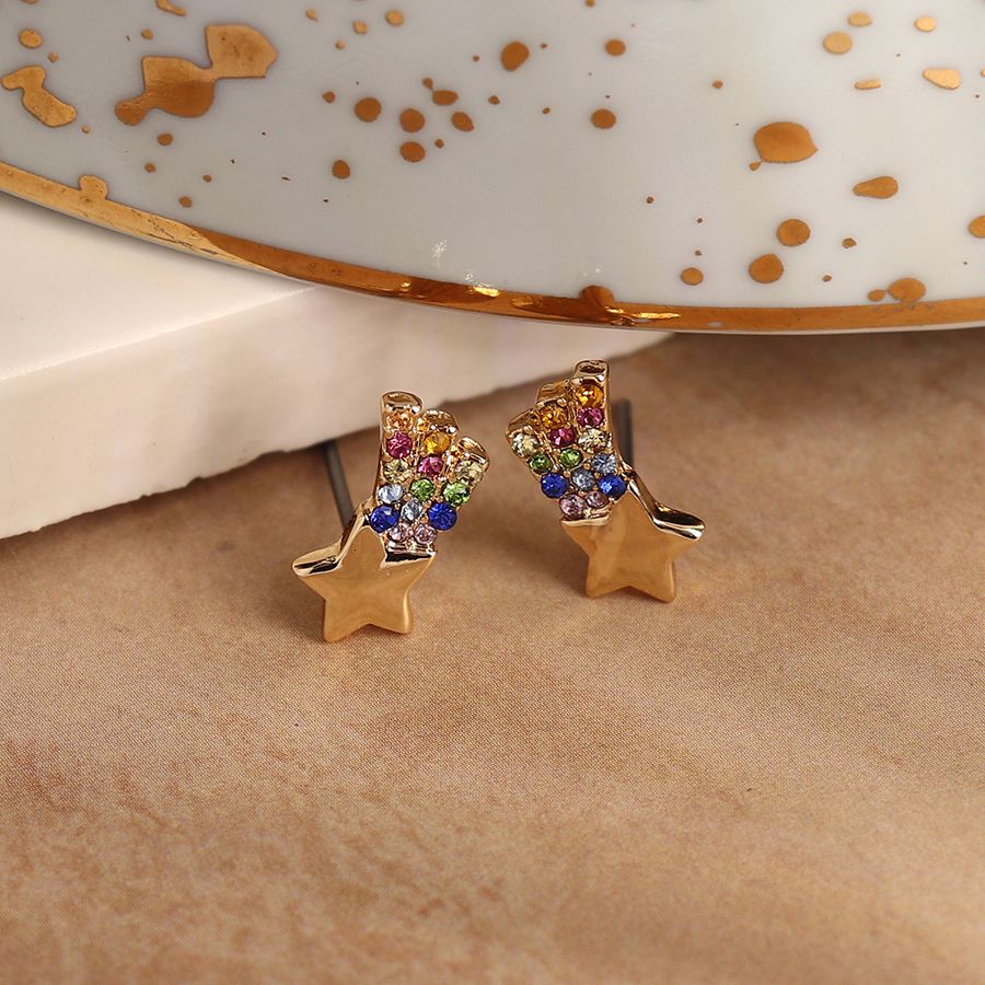 POM Golden Shooting Star Rainbow Stud Earrings