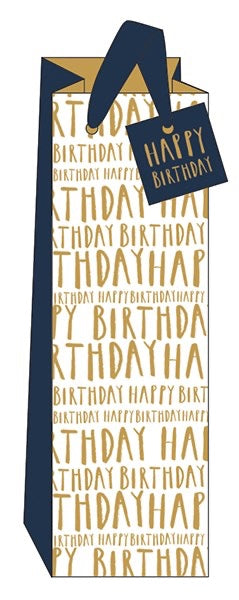 The Art File Happy Birthday Print White Wine Gift Bag