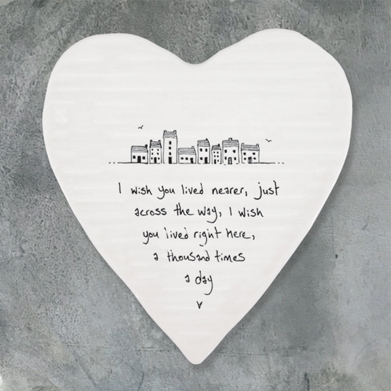 East of India Porcelain Heart Coaster - Wish you Lived Nearer