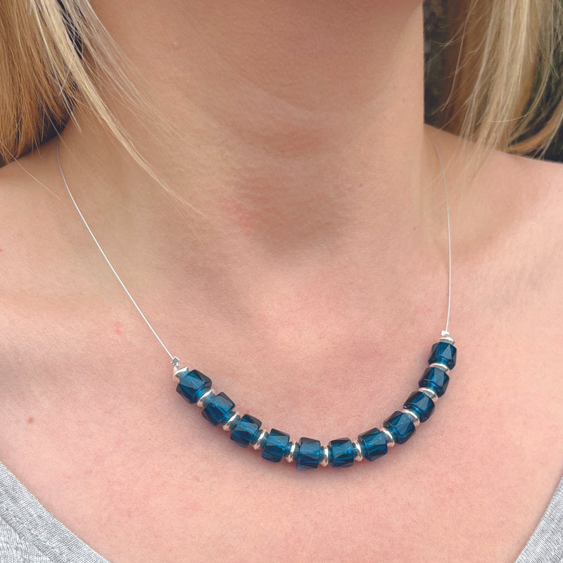 Carrie Elspeth Faceted Drums Half Beaded Necklace - Cobalt Blue