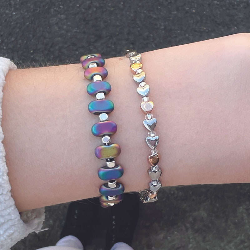 Carrie Elspeth Cariad Hearts Beaded Bracelet - Mixed Metals